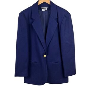 VTG Savannah Dark Blue Wool Gold Button Lined Pocket Blazer Career Business 8